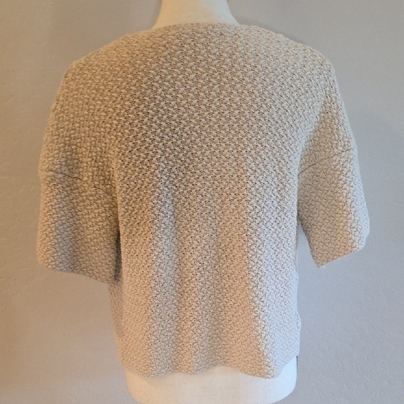 LOFT Textured Knit Cream Cardigan With Gold Color Stripes Size Medium - Picture 2 of 2